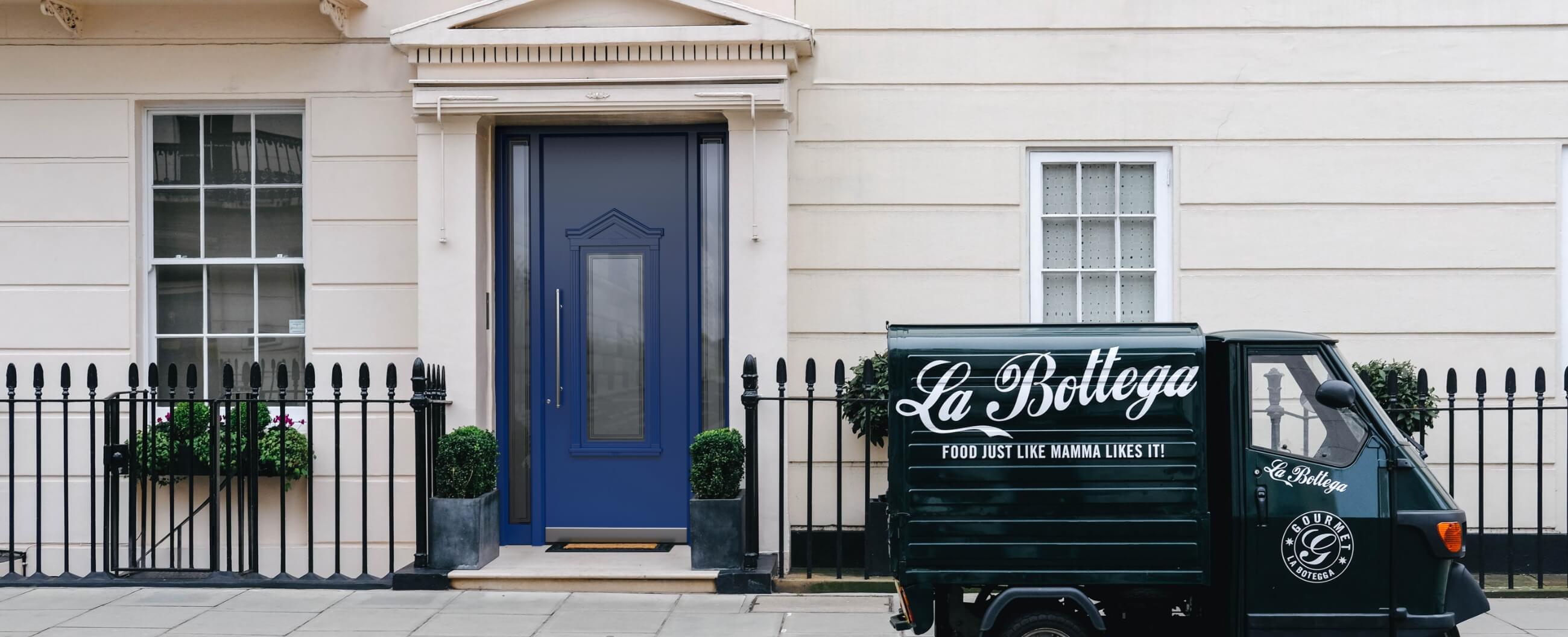 Beautiful blue front doors - Pirnar