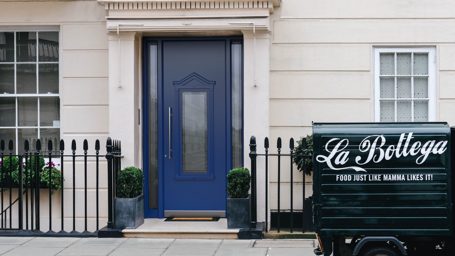 Front door in navy colour