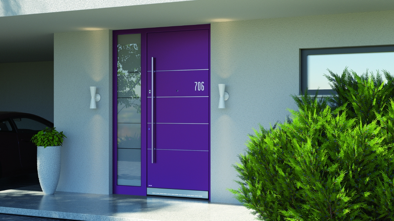 Front door in dark purple